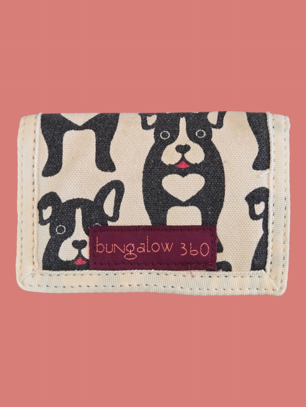 Bungalow 360 Trifold Wallet Frenchie Boston Terrier NWOT Cotton Canvas